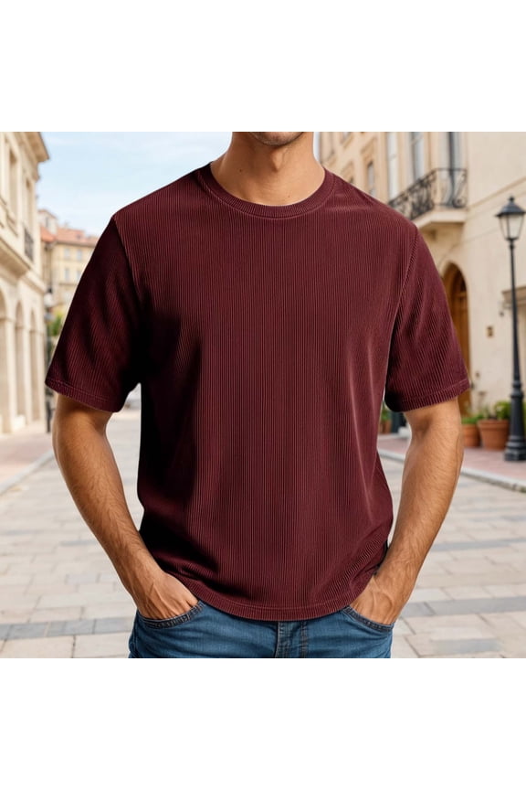 Mens Shirts Short Sleeve Crew Neck Shirts Lightweight Brick Red T Shirts Mens Fashion Clothing