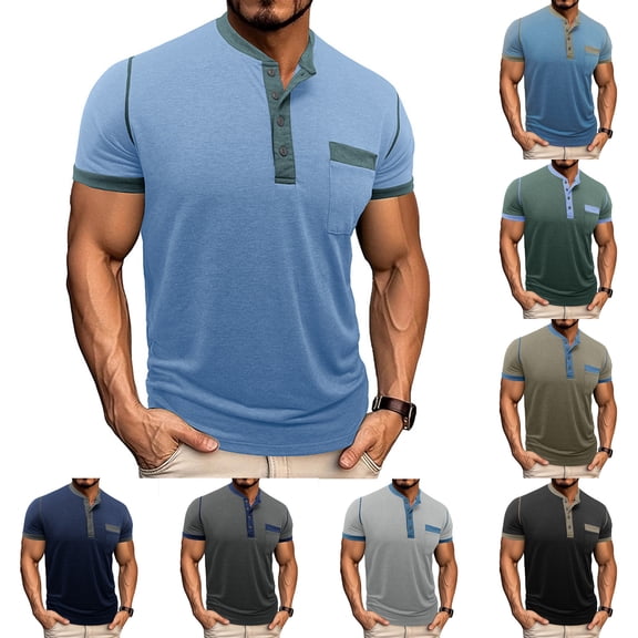 Mens Shirts Short Sleeve Fashion Solid Color Round Neck Blouse /T-shirt Blue,XL