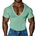 thumbnail image 1 of Mens Shirts Short Sleeve, Men's Deep V Neck T Shirt Stretch Muscle Gym Workout Tee Shirts Casaul Short Sleeve Slim Fit Low Cut Tops, 1 of 2