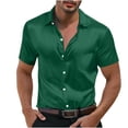 thumbnail image 1 of Mens Shirts Short Sleeve, Men's Satin Silk Dress Shirts Solid Short Sleeve Button Down Shirt Casual Business Prom Party Wedding Formal Shirts, 1 of 8
