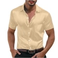 thumbnail image 1 of Mens Shirts Short Sleeve, Men's Satin Silk Dress Shirts Solid Short Sleeve Button Down Shirt Casual Business Prom Party Wedding Formal Shirts, 1 of 8