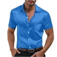 thumbnail image 1 of Mens Shirts Short Sleeve, Men's Satin Silk Dress Shirts Solid Short Sleeve Button Down Shirt Casual Business Prom Party Wedding Formal Shirts, 1 of 8