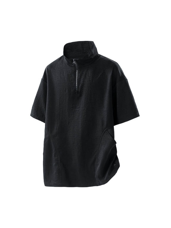 Mens Shirts Short Sleeve,Men's Short Sleeve Golf Shirt Pullover Windproof Water Resistant Wind Rain Shirts 1/4 Zip High Neck Fishing Shirt