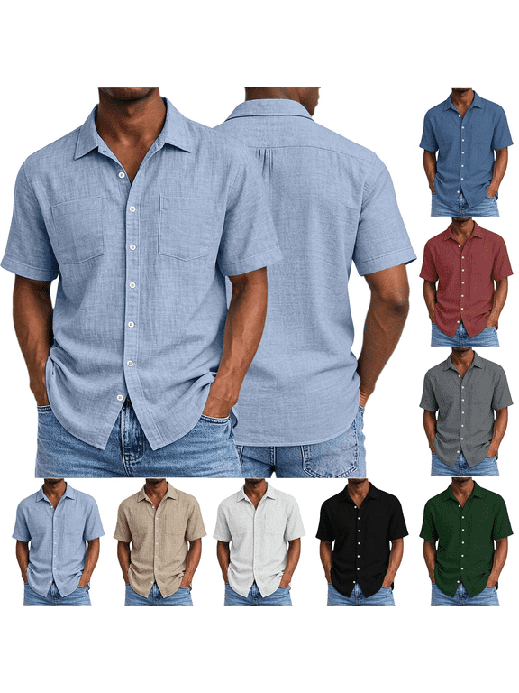 Mens T Shirts Cotton Short Sleeve Casual Shirts Button Down Oversized Shirt for Men Beach Summer Out Tops with Pockets