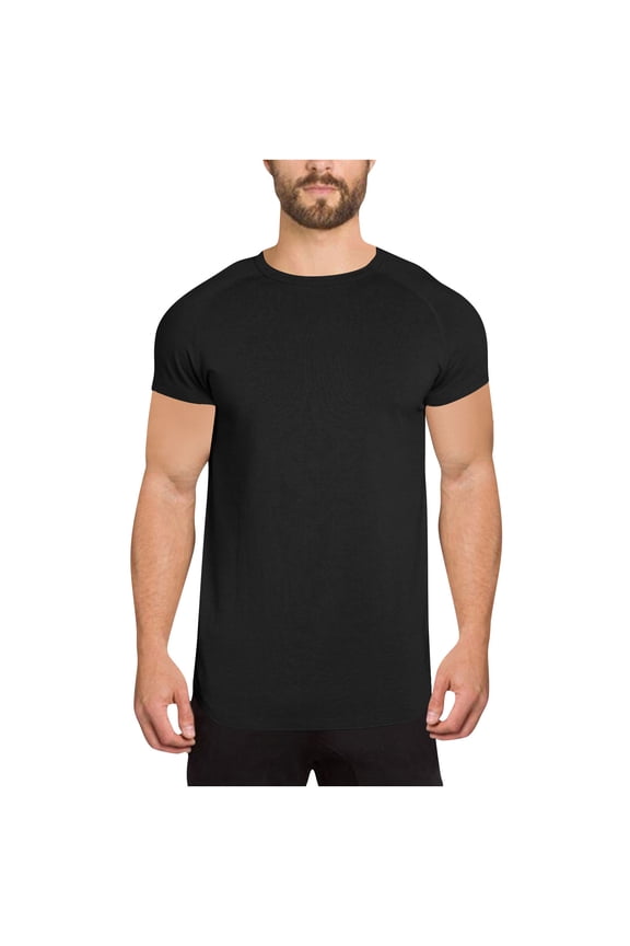 Mens Shirts Short Sleeve, Mens Hipster Longline T-Shirt Drop Cut Scallop Long Tail Slim Fit Bodybuilding Gym Muscle Workout Tee