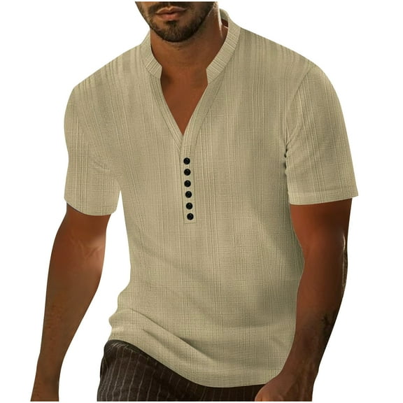 Mens Shirts Short Sleeve, Mens V Neck Button Down T Shirts Solid Color Casual Short Sleeve Blouses Summer Fall Lounge Comfy Tees 2026