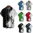 thumbnail image 1 of Mens Shirts Short Sleeve Music Note Print Button Down Lapel Casual Summer Shirt Green XXXL, 1 of 5