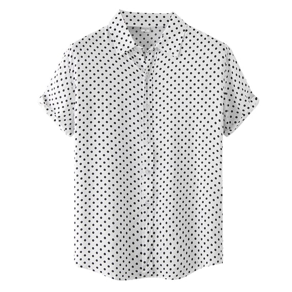 Shirts for Men Short Sleeve Polka Dot Daily Wear Lapel Casual Summer Shirt White XL