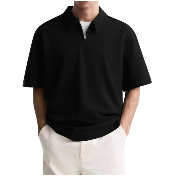 Mens Shirts Short Sleeve Quarter Zip Golf Shirt Vintage Solid Collared Tshirt Loose Fit Casual Stylish Tops