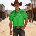 thumbnail image 1 of Mens Shirts Short Sleeve Retro Western Cowboy Graphic Lapel Button Down Casual Summer Shirt Green XXL, 1 of 4