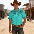 thumbnail image 1 of Mens Shirts Short Sleeve Retro Western Cowboy Graphic Lapel Button Down Casual Summer Shirt Mint Green XL, 1 of 4