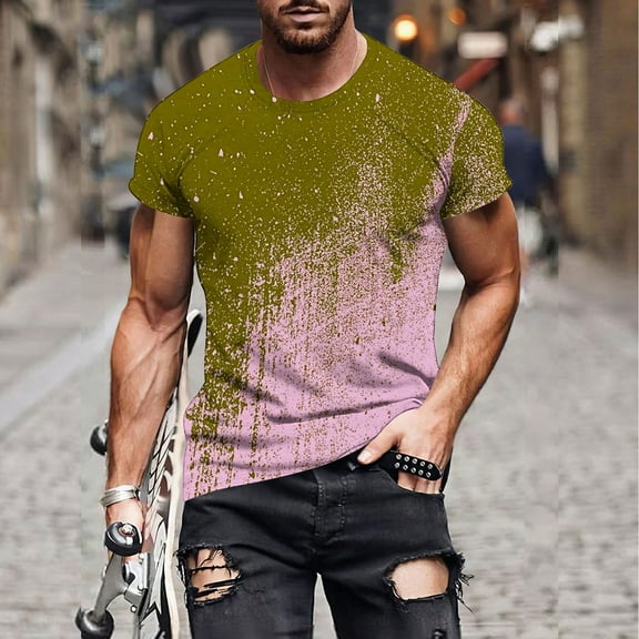 Mens Shirts Short Sleeve Round Neck Print T-shirt Brown S