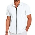 thumbnail image 1 of Mens Shirts Short Sleeve Solid Color Zip Up Slim Fit Lapel Casual Summer Shirt White XXL, 1 of 9