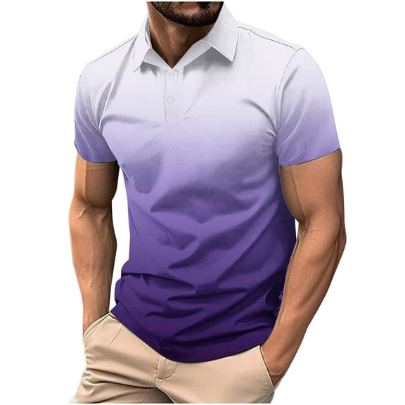 Mens Shirts Short Sleeve Sport Golf Tennis T Shirt Quick Dry Athletic Workout Shirt Gradient Blouse