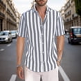 thumbnail image 1 of Mens Shirts Short Sleeve Striped Beach Casual Lapel Button Down Summer Shirt Grey XXL, 1 of 6