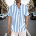 thumbnail image 1 of Mens Shirts Short Sleeve Striped Beach Casual Lapel Button Down Summer Shirt Sky Blue L, 1 of 6