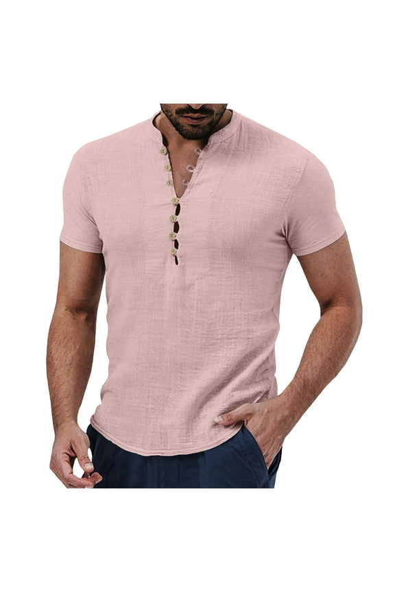 Mens Shirts,Short Sleeve T-Shirt Casual Solid Top Summer Comfortable Beach Breathable Relaxed Fit,Work Shirts for Men,3XL,Pink