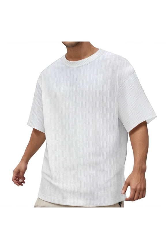 Mens Shirts,Short Sleeve T Shirt Jacquard Solid Color Loose Fit Casual Sportswear,Long Sleeve Shirts for Men,Z03 White,L
