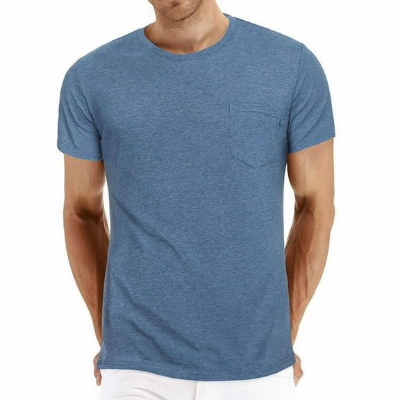 Mens Shirts,Short Sleeve T Shirt Round Neck Patch Pocket Summer Casual Tee,Long Sleeve Shirts for Men,Z02 Blue,M