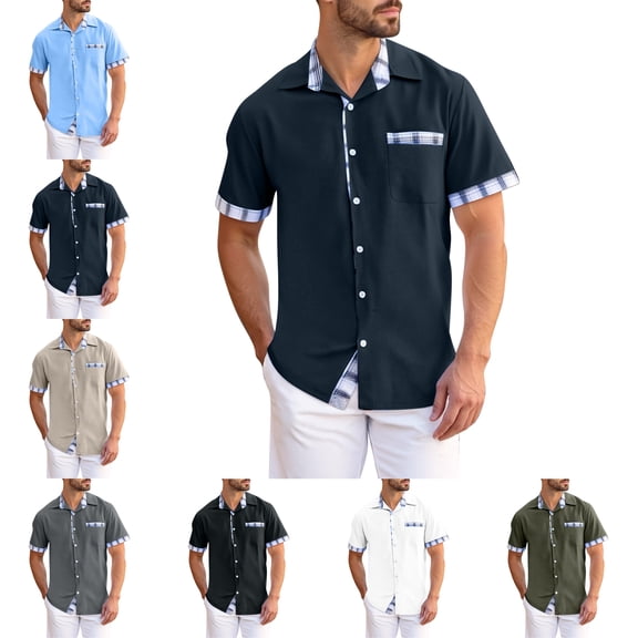 Mens Shirts Solid Color Pocket Button Up Shirt Short Sleeved Casual Shirt Summer Beach Shirt Shirt With Pockets Short Sleeved Collar Top Shirts for Men