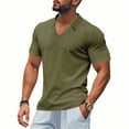 thumbnail image 1 of Mens Shirts Solid Color V Neck Short Sleeve Casual Beach Vacation Summer Hippie Tops Green Mens Tshirts, 1 of 8