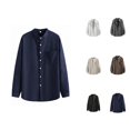 thumbnail image 1 of Mens Shirts Spring Summer Breathable Long Sleeve Button Down Band Collar Work Shirts Beach Shirt, 1 of 8