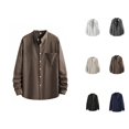 thumbnail image 1 of Mens Shirts Spring Summer Breathable Long Sleeve Button Down Band Collar Work Shirts Beach Shirt, 1 of 8