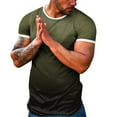 thumbnail image 1 of Mens Shirts Spring Summer Casual Sports Colorblock Gradient Round Neckline Pullover Short Sleeve Army Green Workout Tops Sizes M, 1 of 4