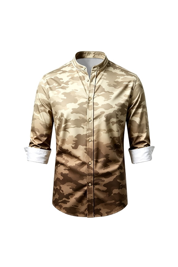 Mens Shirts Stand Collar Long Sleeve Button Down Compression Shirt Men,Khaki,S