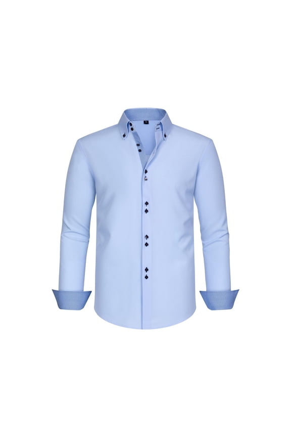 Mens Shirts Stretch Long Sleeve Slim Fit Button Down Mens Performance Polos,Blue,3XL