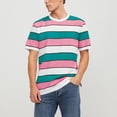 thumbnail image 1 of Mens Shirts Stripe Crew Neck Casual Short Sleeve Summer 2025 Lightweight Comfortable Top Pink Men's T Shirts, 1 of 4