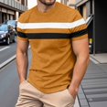 thumbnail image 1 of Mens Shirts Stripe Short Sleeve Crew Neck Casual Loose Fitting Color Block Summer Casual Orange Mens T Shirts, 1 of 8