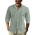 thumbnail image 1 of Mens Shirts Striped Long Sleeve Button Down Lapel Blouses Casual Outdoor Comfortable Loose Fall Tops Dark Green L, 1 of 5