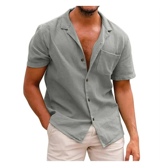 Mens Shirts Summer Clearance Home Vintage Pure Color Casual Button Have Pockets Linen Solid Shirt Tops Blouse