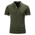 thumbnail image 1 of Mens Shirts Summer Clearance Men Casual Solid Button Short Sleeve Stand Collar Pullover T-Shirt Tops, 1 of 9