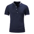 thumbnail image 1 of Mens Shirts Summer Clearance Men Casual Solid Button Short Sleeve Stand Collar Pullover T-Shirt Tops, 1 of 9