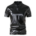 thumbnail image 1 of Mens Shirts Summer Men Casual Solid Slim-fit Short Sleeve Stand Collar T-Shirt Tops Blouse, 1 of 9