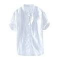thumbnail image 1 of Mens Shirts Summer Clearance Men's Baggy Cotton Linen Solid Short Sleeve Button Retro T Shirts Tops Blouse, 1 of 7