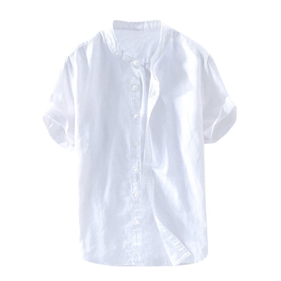 Mens Shirts Summer Clearance Men's Baggy Cotton Linen Solid Short Sleeve Button Retro T Shirts Tops Blouse
