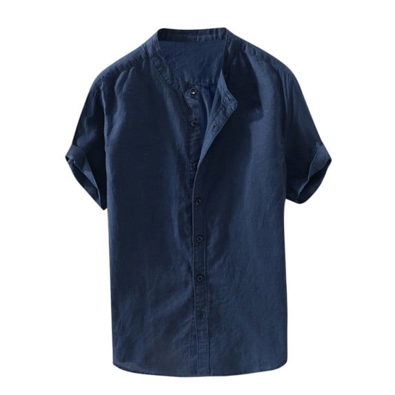 Mens Shirts Summer Clearance Men's Baggy Cotton Linen Solid Short Sleeve Button Retro T Shirts Tops Blouse