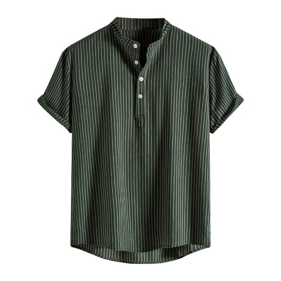 Mens Shirts Summer Men's Shirt Stripe Stand Collar Casual Loose Large Short Sleeve Printed Shirt Top Blouse