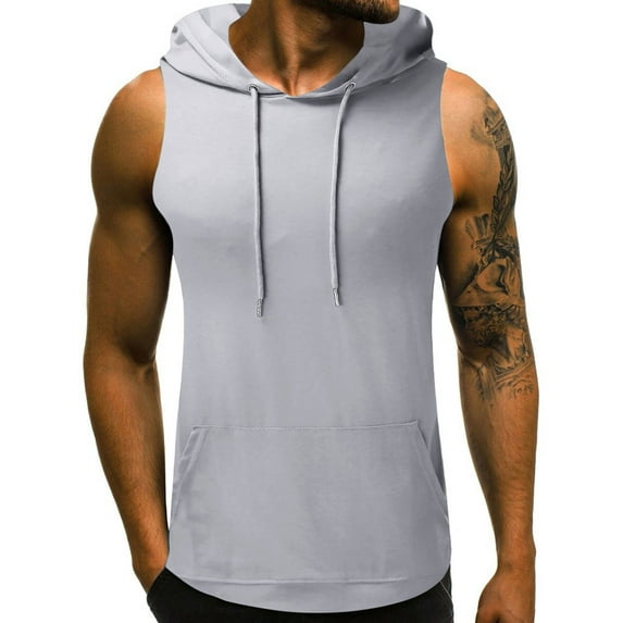 Mens Shirts Summer Clearance Sleeveless Solid Color Drawstring Casual Tank Hort Sleeve Hooded Blouse
