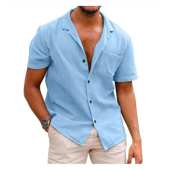 Mens Shirts Summer Home Vintage Pure Color Casual Button Have Pockets Linen Solid Shirt Tops Blouse