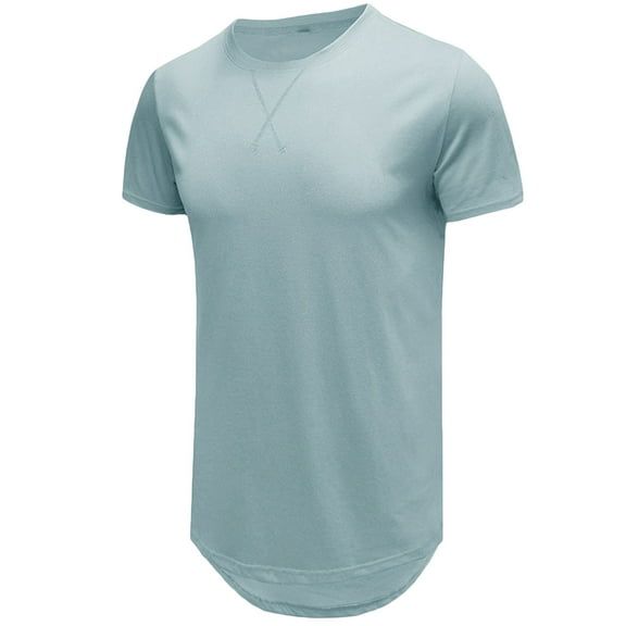 Mens Shirts Summer Men Casual Solid Round Neck Popular Slim-type Sleeves T Shirt Blouse