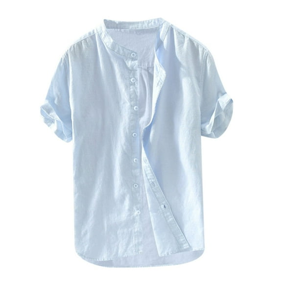Mens Shirts Summer Men's Baggy Cotton Linen Solid Short Sleeve Button Retro T Shirts Tops Blouse