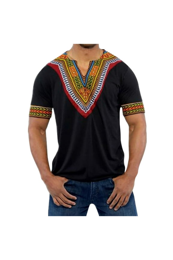 Mens Shirts Summer Men's Casual Ethnic Style Printed Short-sleeved T-shirt Bottom Shirt Top/shirt Blouses