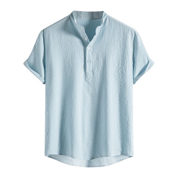 Mens Shirts Summer Men's Shirt Stripe Stand Collar Casual Loose Large Short Sleeve Printed Shirt Top Blouse