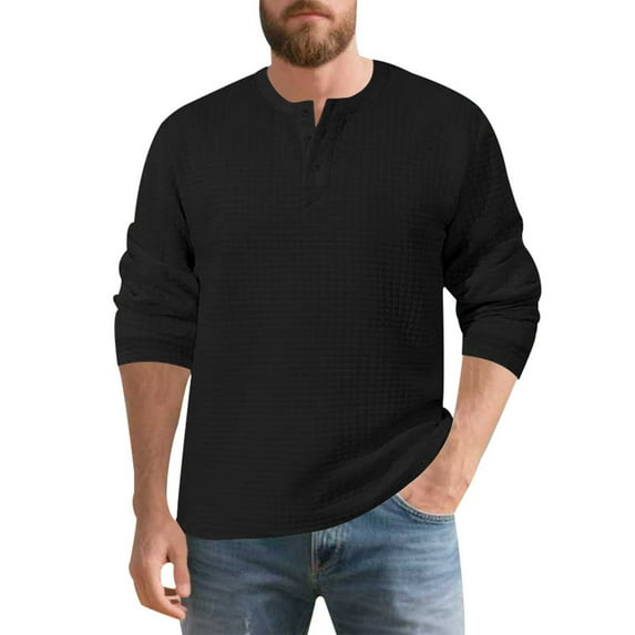 Mens Shirts Tops Heavyweight Small Check Long Sleeve Relaxed Fit Thermal Mens Workout Shirts,Black,L