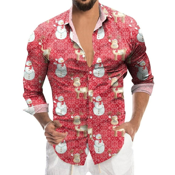 Mens Shirts Tops Lapel Button Long Sleeve Fashion Digital 3D Printing Mens Knit Polo,D,XL