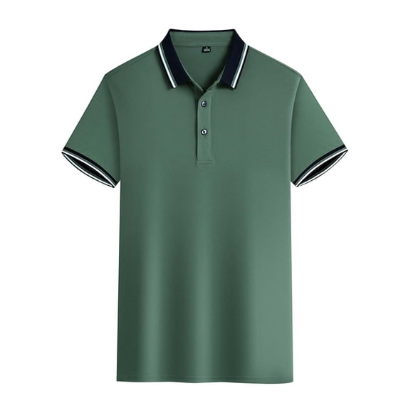Mens Shirts Tops Short Sleeve Button Lapel Solid Color Mens Performance Polos,Light Green,4XL